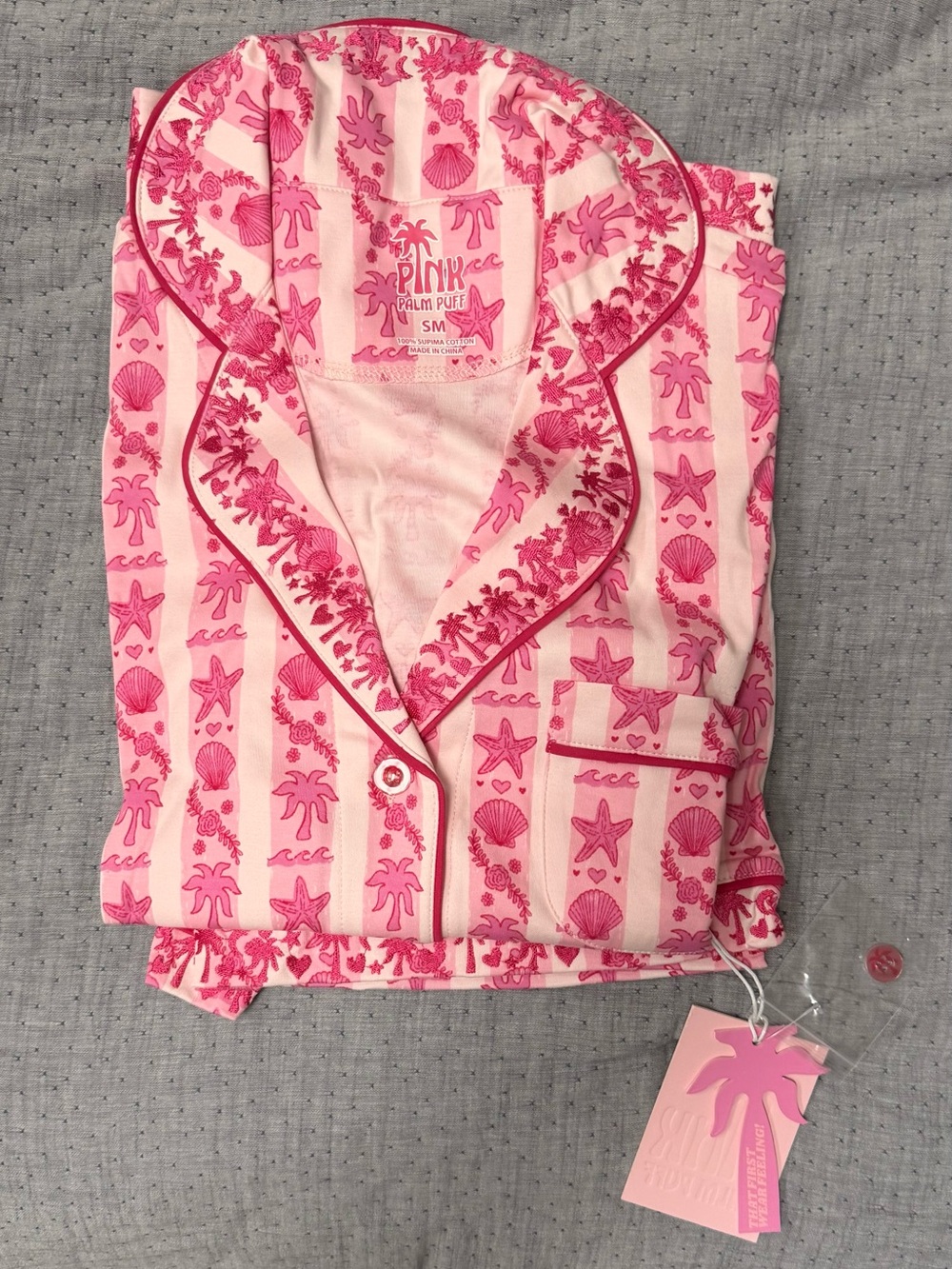 Pink Palm Puff Pink Pajamas Small - New With Tags